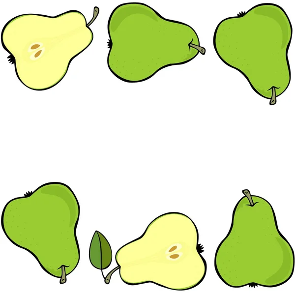 Köstliche reife grüne Birnen isoliert auf weißem Hintergrund bunte Früchte nahtlos doppelte horizontale Grenze — Stockvektor