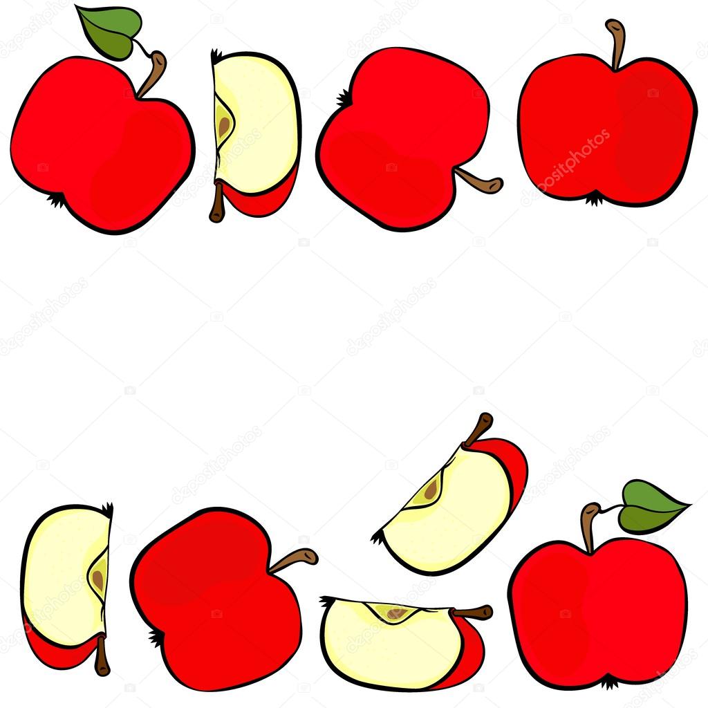 Deliziose mele rosse mature isolate su sfondo bianco colorato di frutta senza saldatura doppio orizzontale bordo