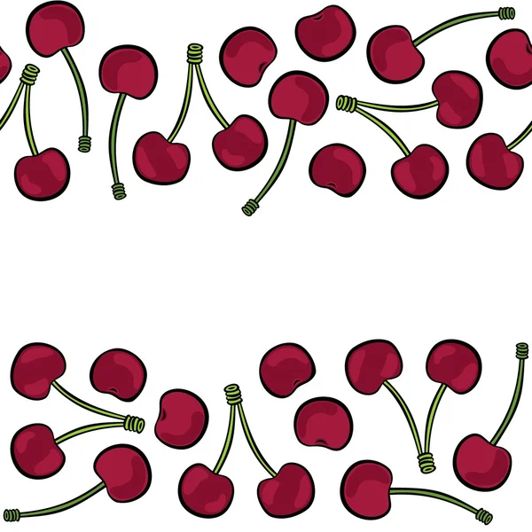 Deliciosas cerezas maduras aisladas sobre fondo blanco fruta colorida sin costuras borde horizontal doble — Archivo Imágenes Vectoriales