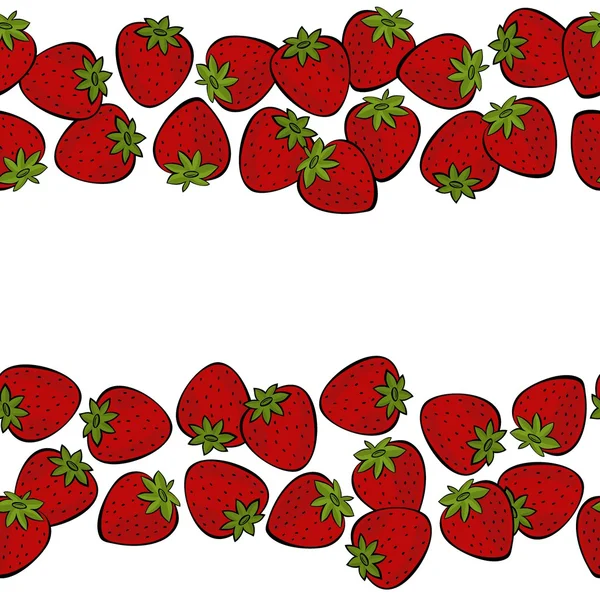 Köstliche reife Erdbeeren isoliert auf weißem Hintergrund bunte Früchte nahtlos doppelte horizontale Grenze — Stockvektor