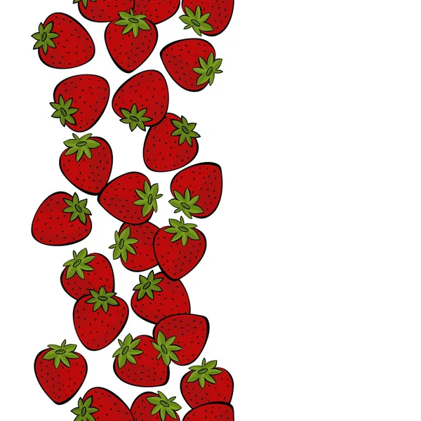 Köstliche reife Erdbeeren isoliert auf weißem Hintergrund bunte Früchte nahtlose vertikale Grenze — Stockvektor