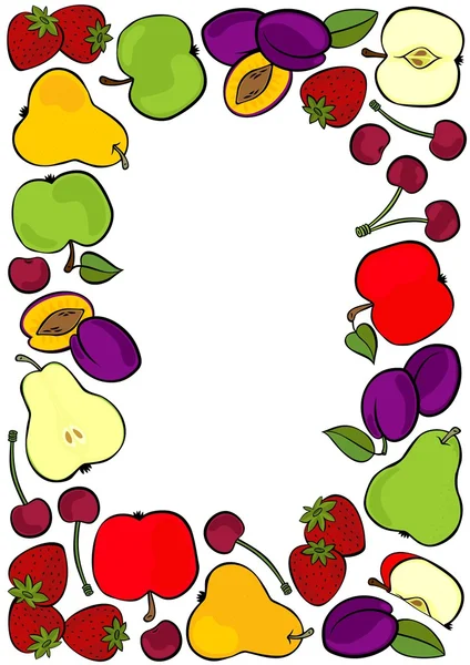 Delicious ripe fruit mix frame isolated on white background colorful illustration — Stock Vector