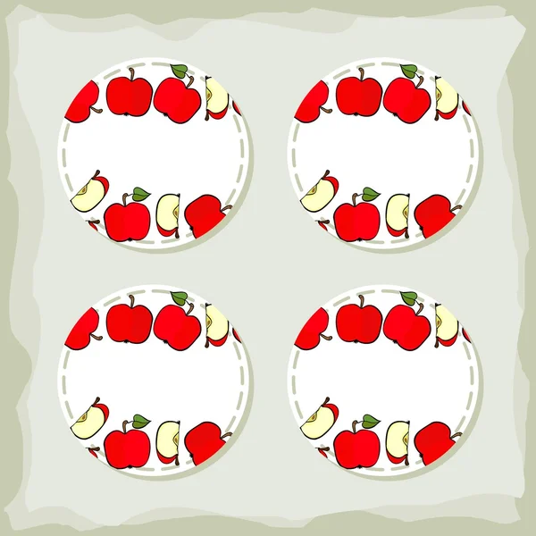 Rote Äpfel runde Aufkleber Set — Stockvektor