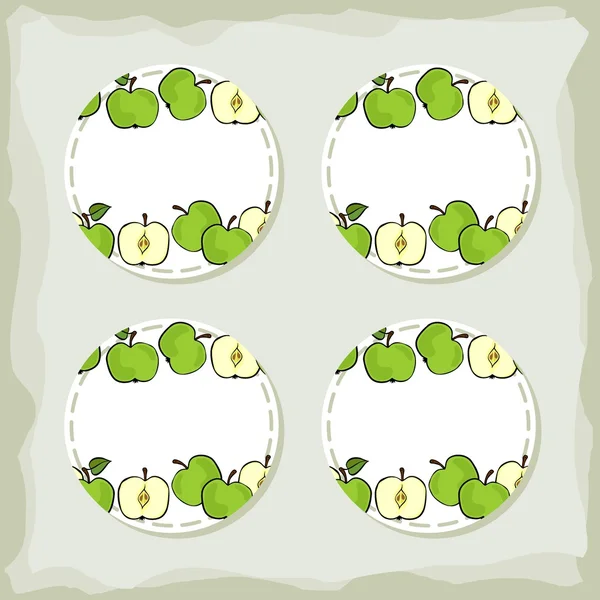 Conjunto de pegatinas redondas manzanas verdes — Vector de stock