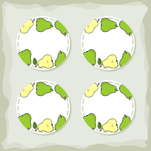 Green pears round sticker set — Stock Vector