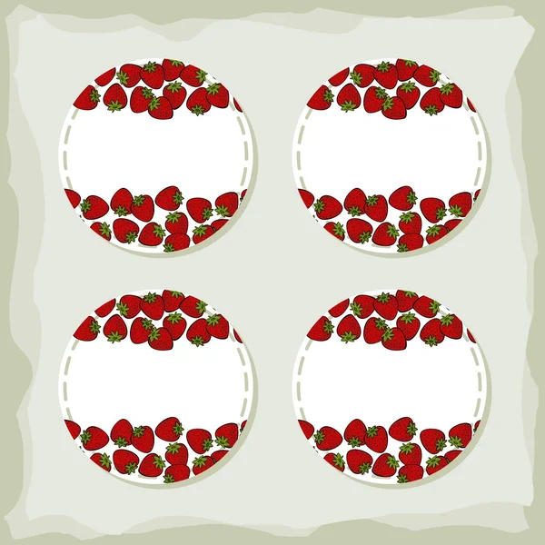 Erdbeeren rund Sticker Set — Stockvektor