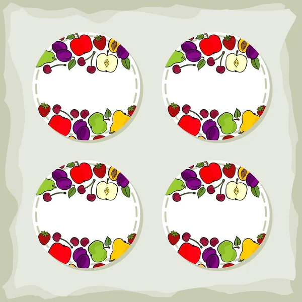 Conjunto de pegatina redonda de mezcla de frutas — Vector de stock