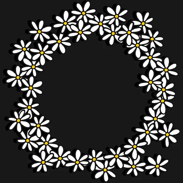 Daisy flowers in round wreath — Stock Vector