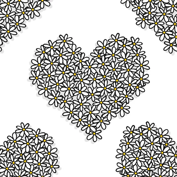 Marguerites sans couture motif en forme de coeur — Image vectorielle