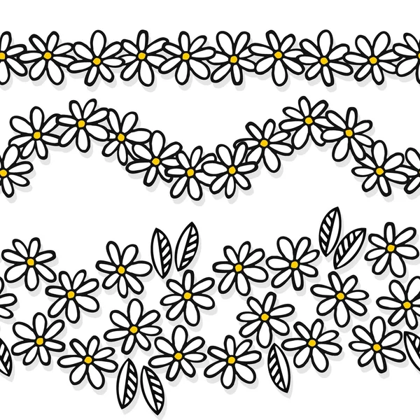 Marguerites ensemble botanique sans couture — Image vectorielle