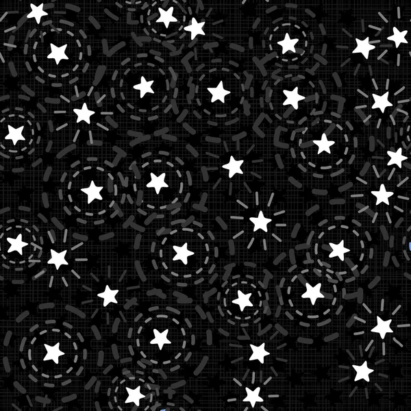 Noite escura com estrelas espumantes brancas bagunçadas no fundo azul escuro padrão sazonal sem costura — Vetor de Stock