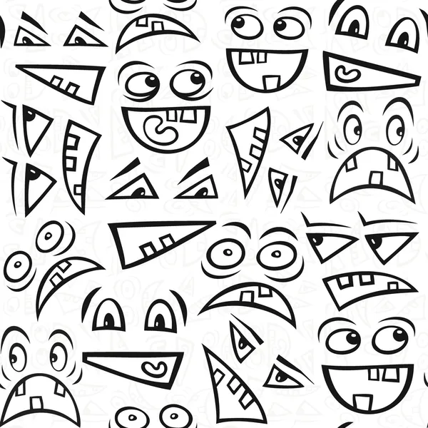 Funny scary faces messy monochrome autumn holiday halloween seamless pattern on white background — Stock Vector