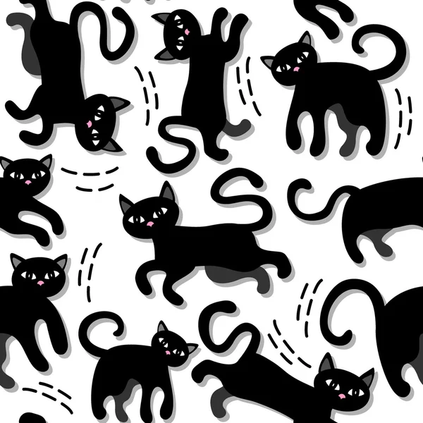 Chat noir motif sans couture vacances sur fond blanc — Image vectorielle