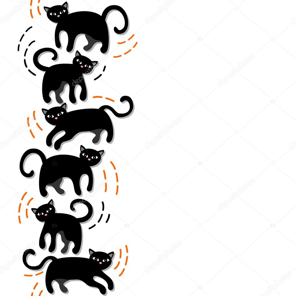 Black cats cartoon abstract seamless horizontal border on white background