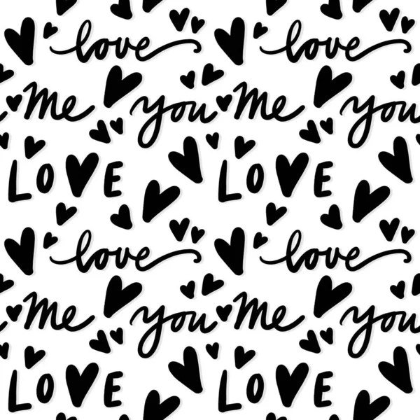 Love Quotes Black Hand Drawn Calligraphic Text Horizontal Rows Messy — Stock Vector