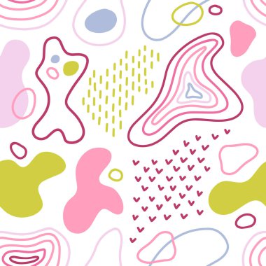 canlı pastel pembe sarı organik şekilli doğrusal ve katı elementler beyaz zemin üzerinde web ürün tasarım medyası ve paketleme için kusursuz desen