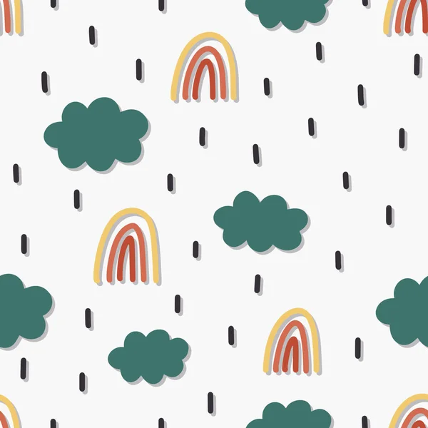 Colorful Rain Rainbow Cloudy Sky Minimalistic Hand Drawn Style Vector — Stockový vektor