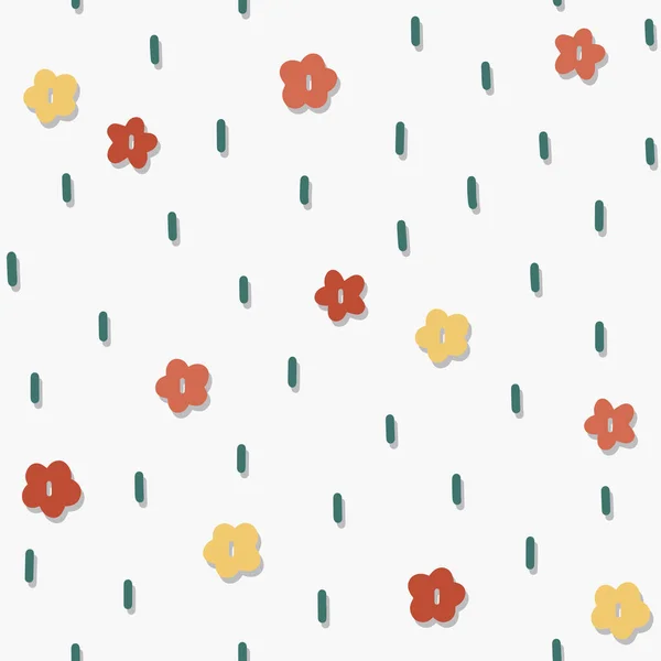 Hand Drawn Tiny Yellow Orange Red Flowers Meadow Abstract Botanical — Vector de stock