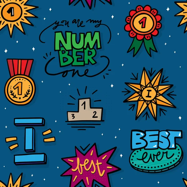 Insigne Doodle Linéaire Coloré Numéro Étoile Numéro Médaille Vecteur Texte — Image vectorielle