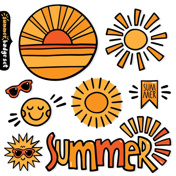 Sun Summer Summertime Season Badge Centerpiece Poster Card Flyer Web — Stock Vector