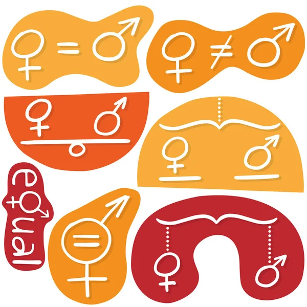 Masculine Feminine Sex Gender Symbol Set Equal Rights Hand Drawn — Stock Vector