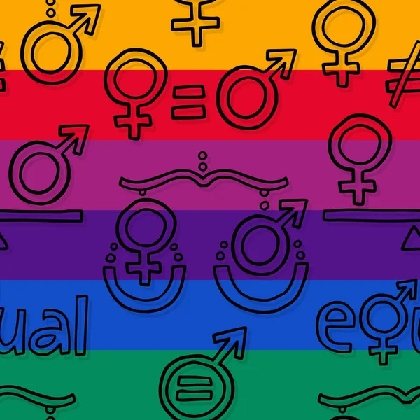 Masculine Feminine Sex Gender Symbols Equal Rights Hand Drawn Dark — Stock Vector