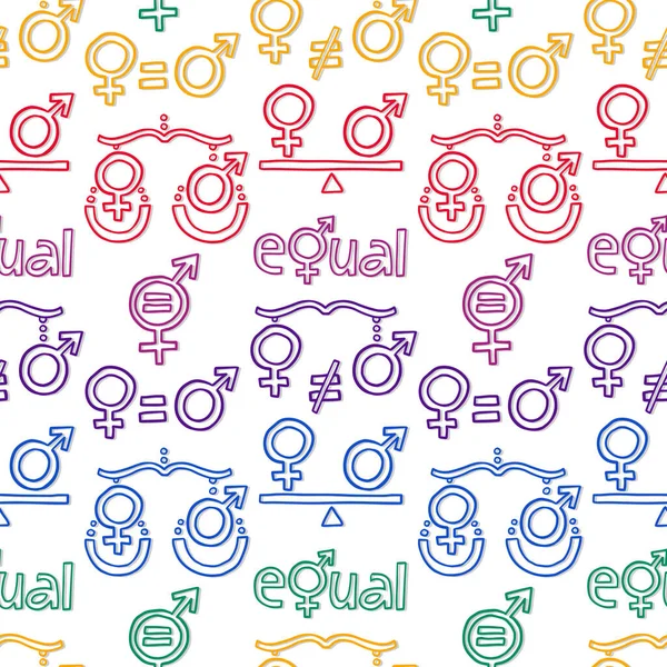 Masculine Feminine Sex Gender Symbols Equal Rights Hand Drawn Rainbow — 图库矢量图片