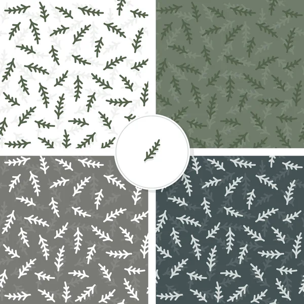 Messy Linear Branches Seamless Pattern Repeatable Vector Floral Background Set — ストックベクタ