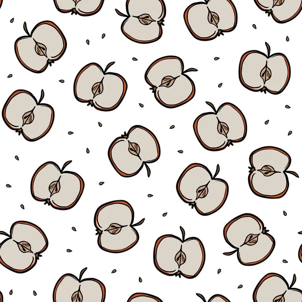 Délicieux Doodle Linéaire Vecteur Coloré Dessiné Main Demi Pommes Graines — Image vectorielle