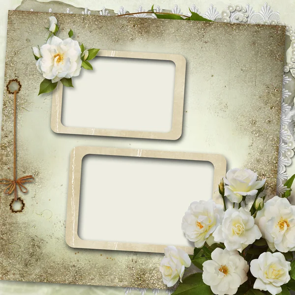 Vintage background with frames and roses — Stock Photo, Image