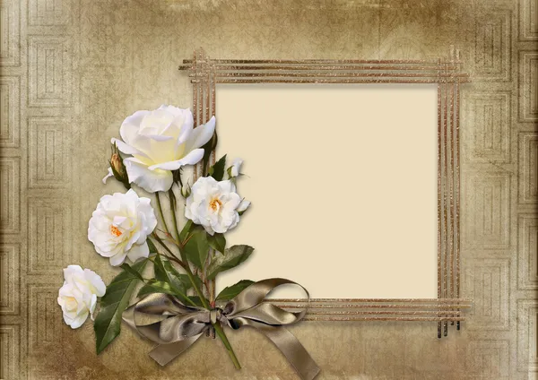 Vintage Hintergrund mit Rahmen und Rosen — Stockfoto