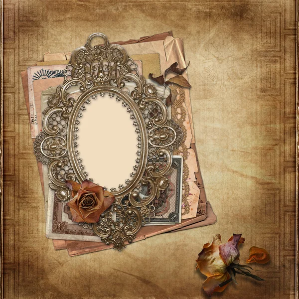 Old frame Victorian style on the vintage background — Stok fotoğraf