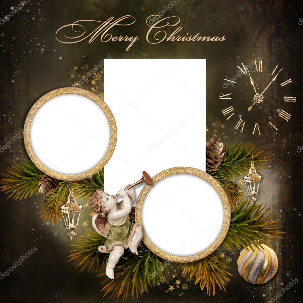 Сhristmas greeting card with frames for a family