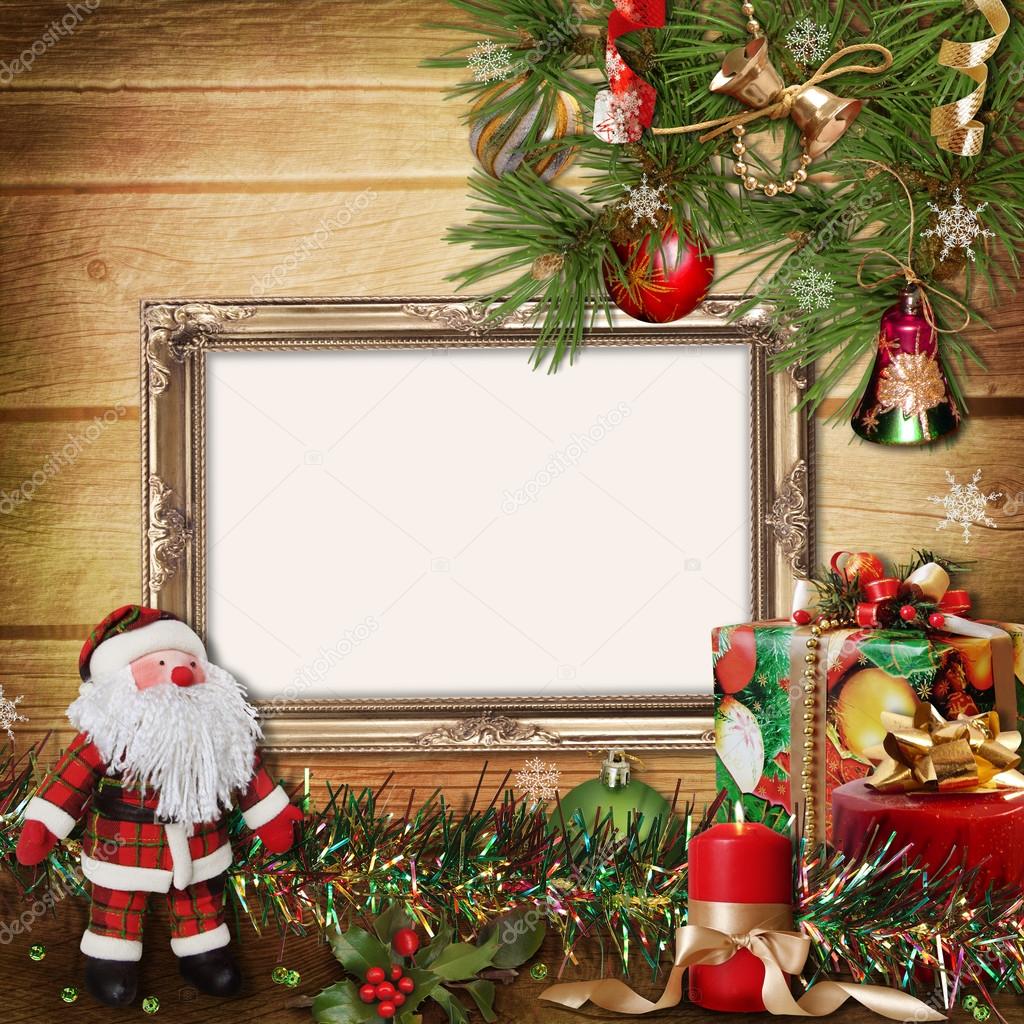 Christmas greeting card with frames for a family