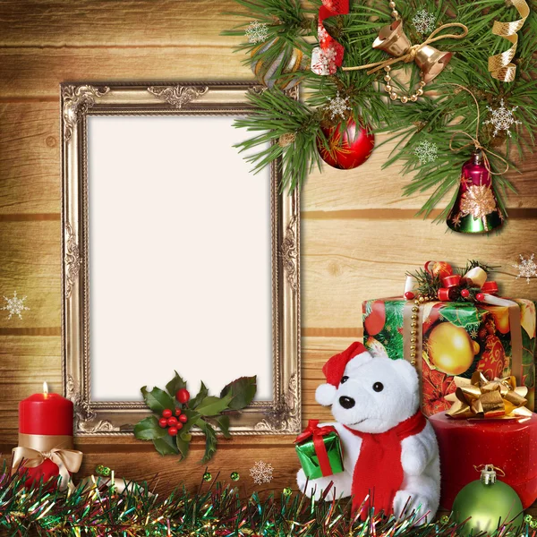 Christmas greeting card with frames for a family — Stock Photo, Image