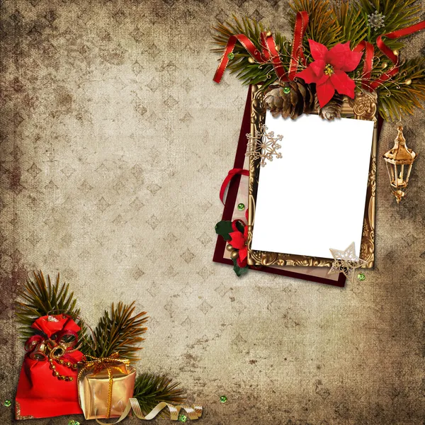 Vintage jul bakgrund med ram — Stockfoto