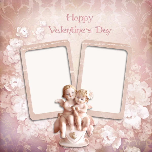 Vintage valentine background with frames and angels — Stock Photo, Image