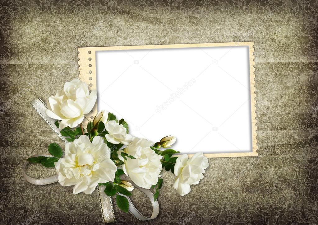 Vintage background with frame and roses