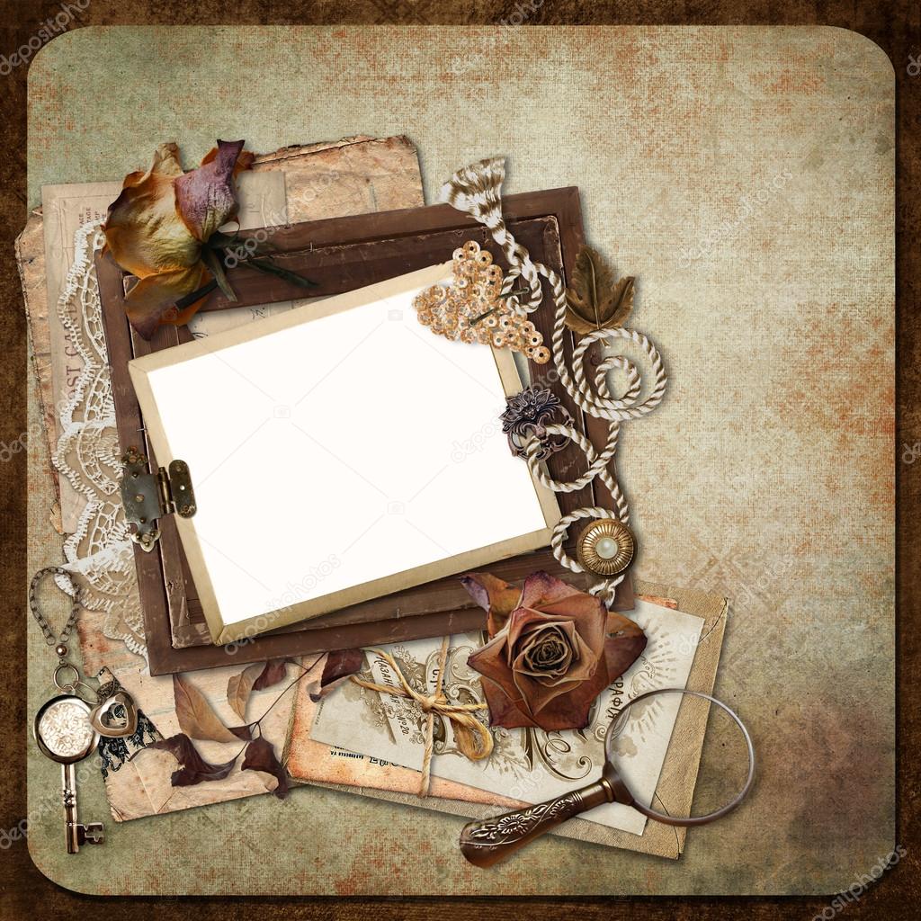 Vintage Background With Old Frames Letters And Cards Stock Photo Vintage Background With Old Frames Letters And Cards Stock Photo