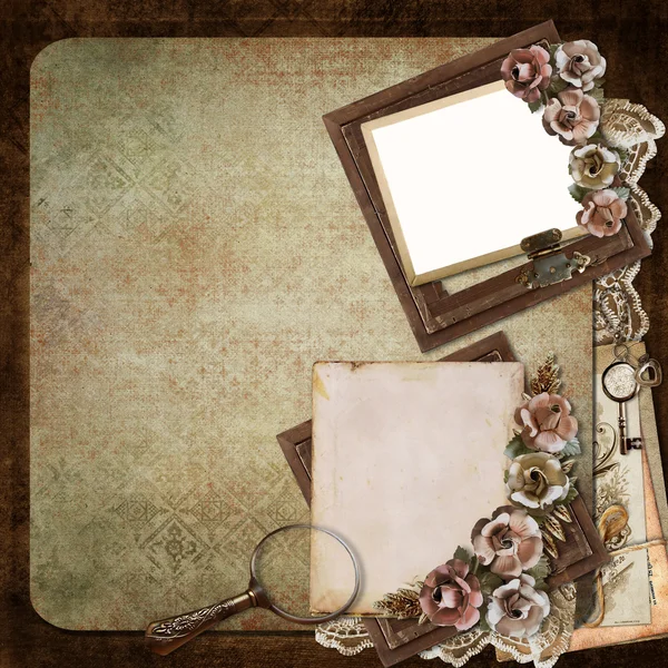 Вінтажний фон з рамкою, трояндами та літерами — стокове фото