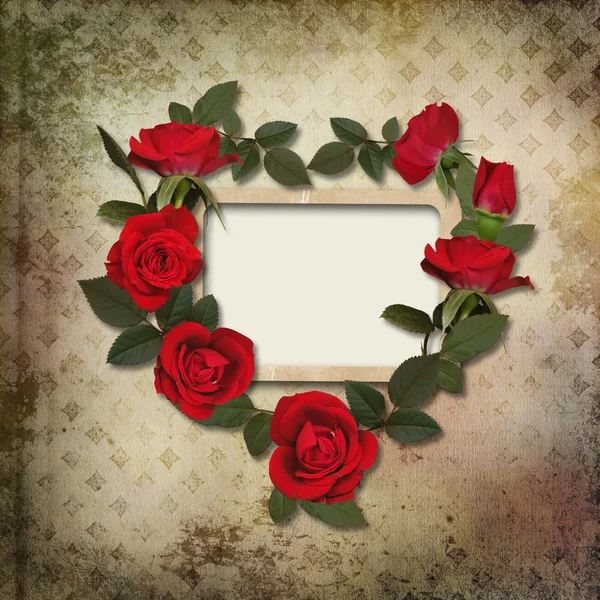 Frame with a wreath of roses on vintage background — Stock Photo, Image