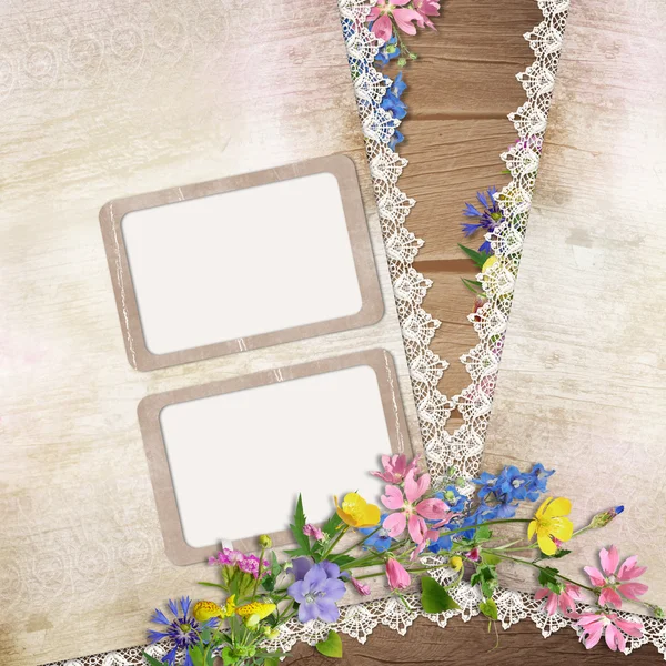 Flowers and frame on vintage background — Stock Photo, Image