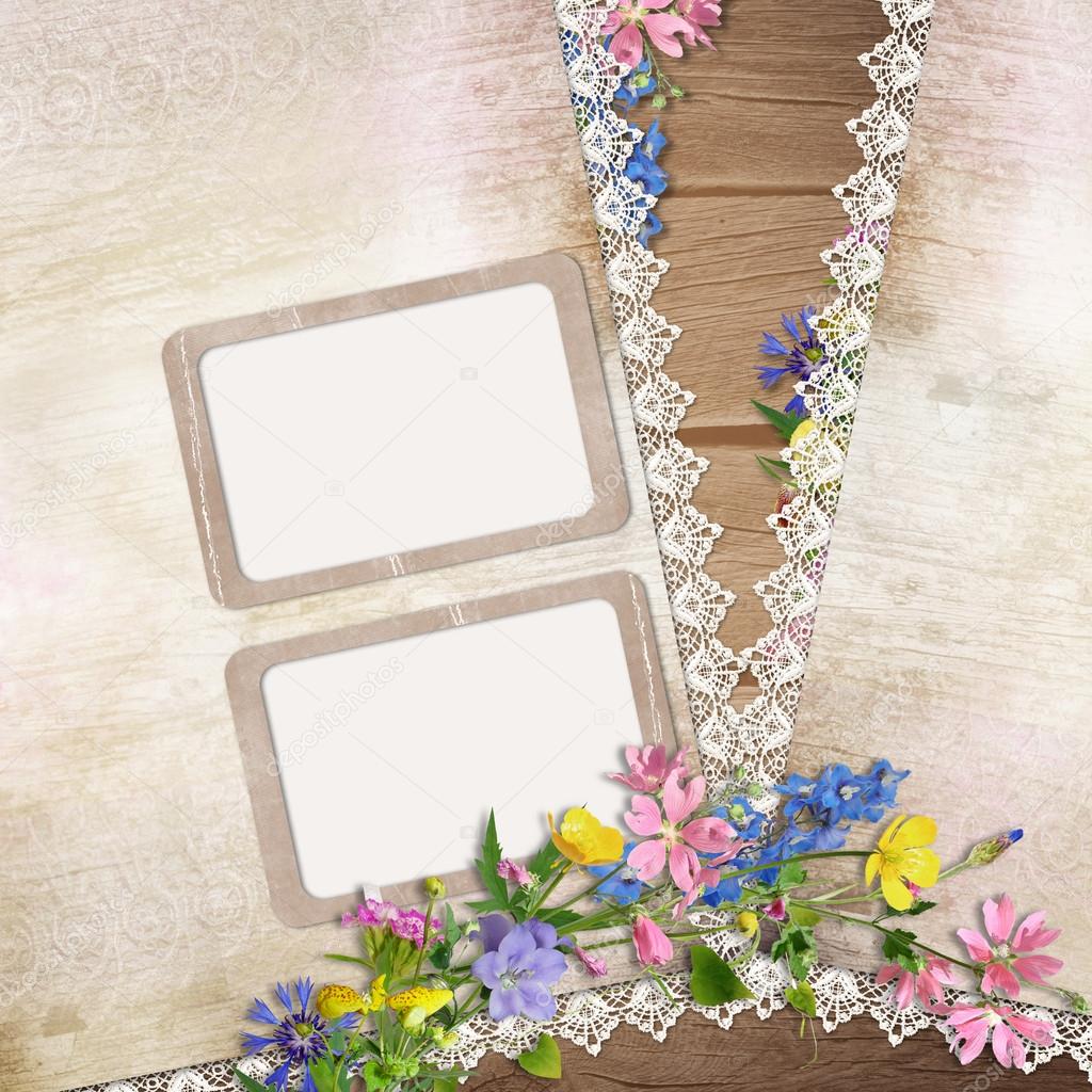 Flowers and frame on vintage background