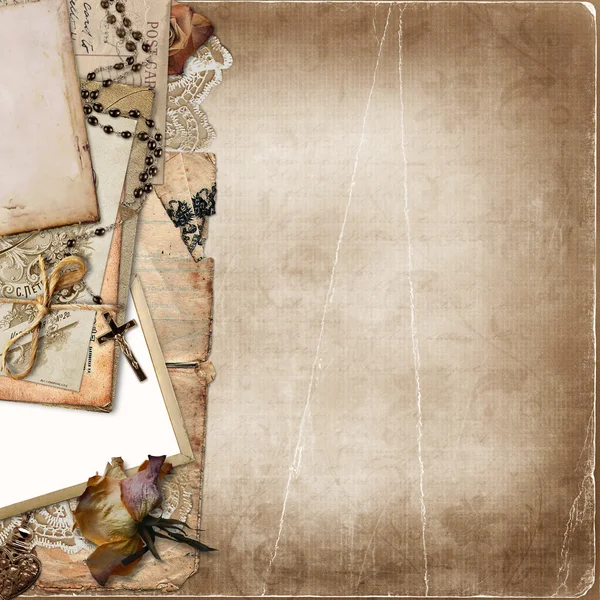 Border with old documents, photo on the vintage background — Stock Photo, Image