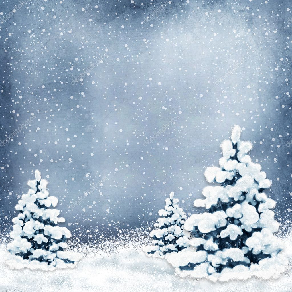 Winter background with Christmas trees and snow