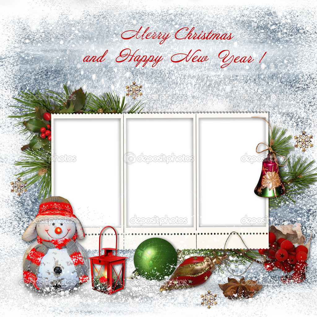 Christmas greeting card with frames for a family