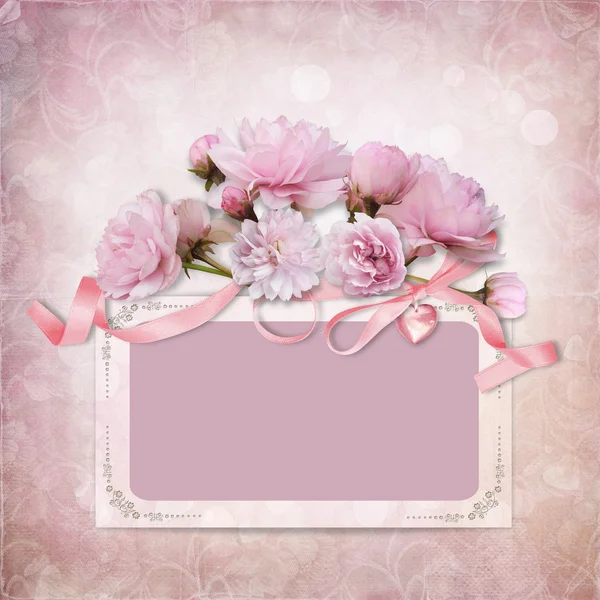 Fondo de elegancia vintage con marco y rosas — Foto de Stock