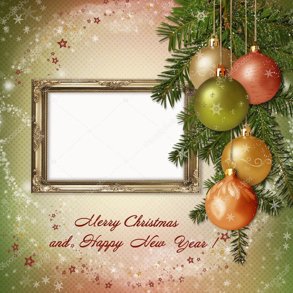 Christmas greeting card with frame for a family