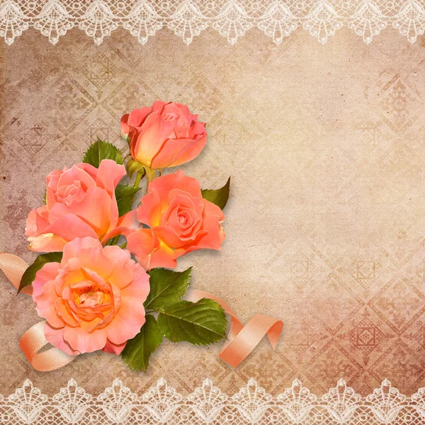 พื้นหลังวินเทจกับดอกกุหลาบ — ภาพถ่ายสต็อก