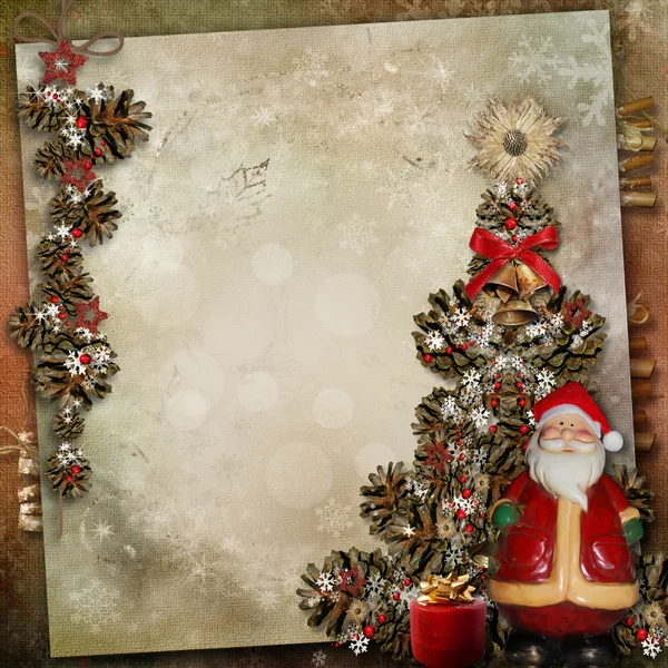 Vintage background with Christmas tree and Santa Claus — Stock Photo, Image